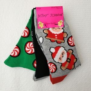 Betsey Johnson Christmas Socks 3 Pair